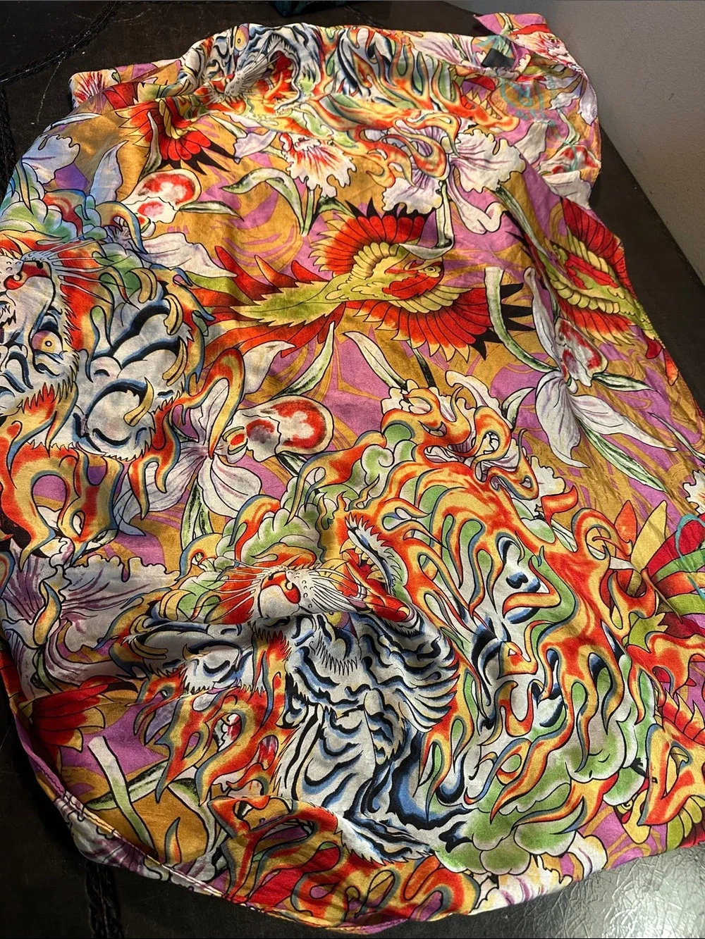 Vintage Ed Hardy  100% Silk Vibrant Multicolor Floral Silk Scarf 🧣